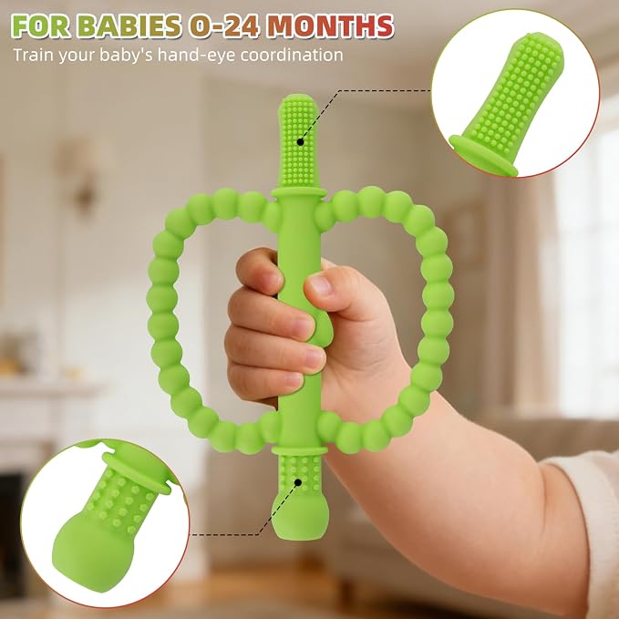 Fu Store Hollow Teether Tube 2 Pack Apple Shape Chew Straw Sensory Toy for Infant Toddlers Silicone Tubes Teething Toys for Babies 0-6 0-12 0-36 Months Gifts Teething Relief Soothing Gums