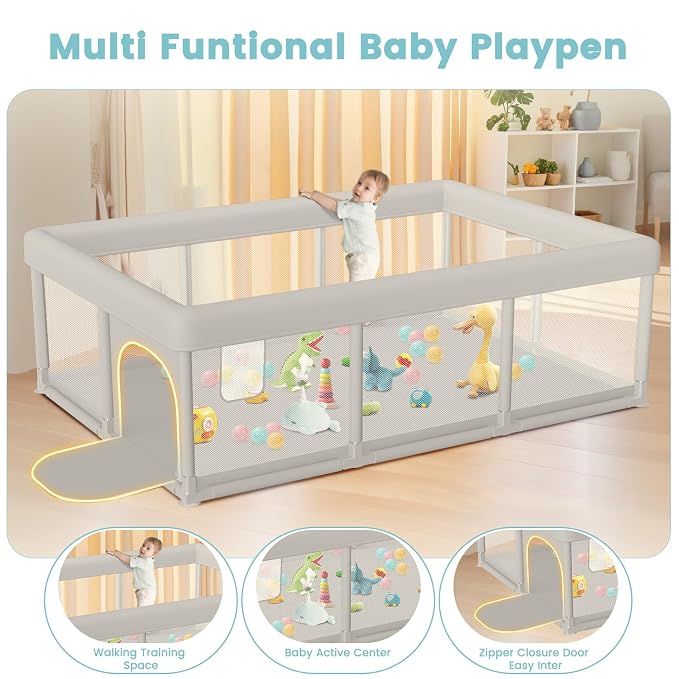besuhot Baby Playpen Baby Playard Large playpen 74 x 50 inch, Play Pen for Babies and Toddlers with Gate, Safety Activity Center for Indoor & Outdoor