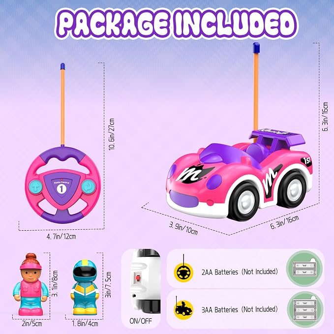 Elovien Remote Control Car for Toddlers 1-3, RC Race Toys for 3 Year Old Girl, Radio Controlled Car with Lights & Music Toys for Ages 2-4 Girls, Birthday Gift for Toddlers Baby Girls (Pink)
