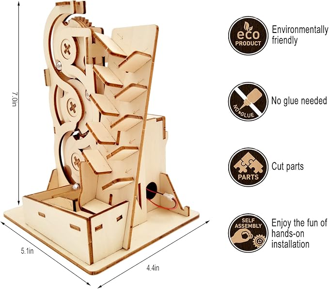 Solar 3D Wooden Puzzle Marble Run DIY Model Kit Craft Sets Wood Mechanical Toys Experiments Projects Birthday Gift for Adult Men Age 14+ Years Old