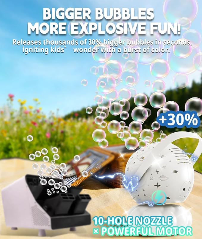 Upgraded Bubble Machine, Integrated USB-C Rechargeable, 9Colors RGB Light, 20.3oz Big Tank, 35000+ Bubbles - Bubble Maker for Kids Toddlers 1-3, Birthday, Parties - Outdoor Toys Gift for Boy Girl