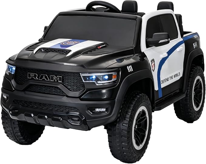 FINITO 4WD Kids 24V 4x4 Kids Ride On 2 Seater Police Truck, Remote Control Ride On Toy Car, Kids' Electric Ride On Truck, Kids' Side by Side Truck for Children Ages 3+, Powered Cars for Kids