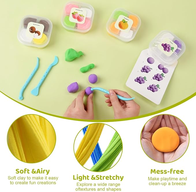 Both idea Air Dry Clay Kit, Food Theme | 12 Packs, Non-Toxic Kids Gift | School & Party: Perfect for classroom art activities, birthday party favors, creative family DIY, and holiday celebrations.