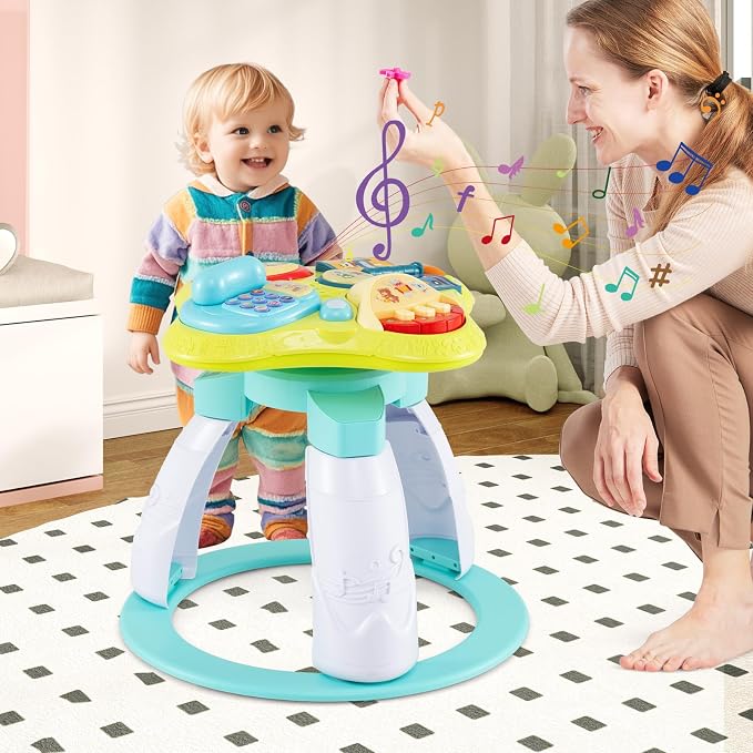INFANS 3 in 1 Walk Around Baby Activity Center, Baby Walker with Play Table, Wheels, Detachable Seat Cushion, 3 Adjustable Heights, Learning Toys for Boys Girls Aged 6-36 Months (Green)