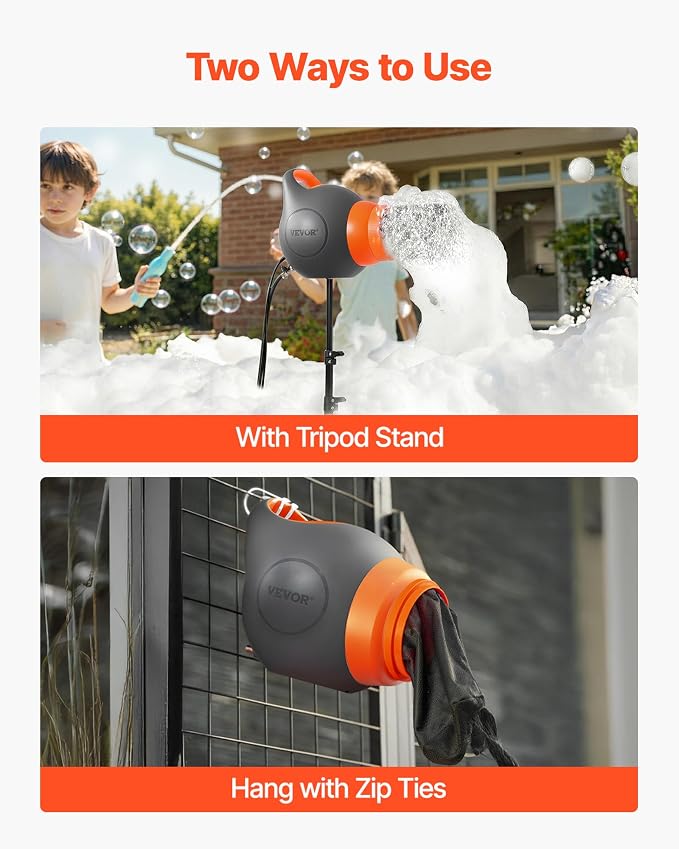 VEVOR Foam Machine, 115 W Party Foam Cannon, Portable Foam Maker with a Tripod Stand, Powerful Foam Party Machine, for Backyard, Pool, Outdoor Events, Birthdays, Celebrations and Party, Grey & Orange