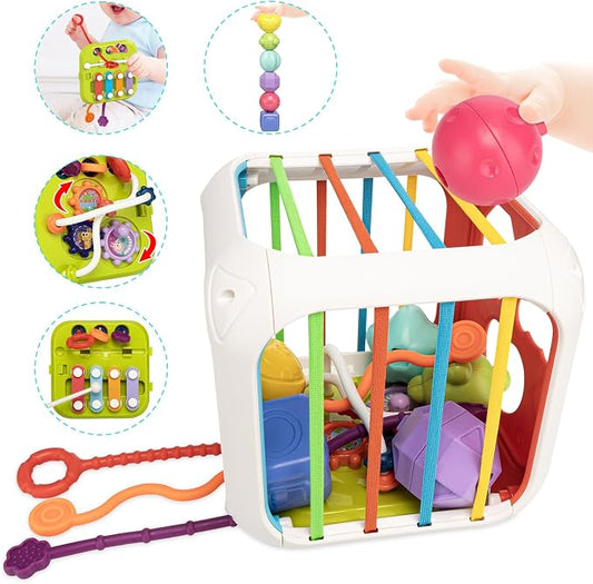 Aprilwolf Montessori Toys for Toddlers, 7-in-1 Activity Cube, Shape Sorter Toy| Baby Developmental Learning Toys| First Birthday Gifts