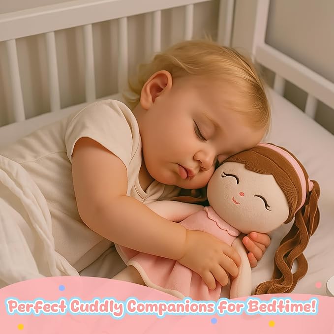 Soft Baby Doll Toys 16inch, Baby Rag Doll for One Year Old Girl Birthday Gift,Princess Style Plush Toys for Toddler Kids Infants (Pink)