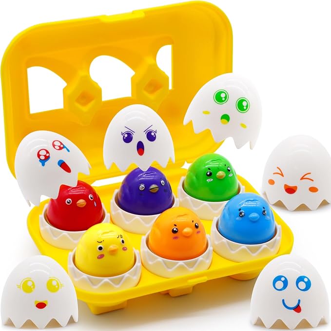 WEEJOYGAM Eggs Toys for Toddlers 1-3, Matching Egg Montessori Toys for 1 2 3 Year Old Baby Boy Girl Educational 1st Birthday Gift, Kids Sensory Color Sorting Shape Sorter Fine Motor Skill Puzzle Game