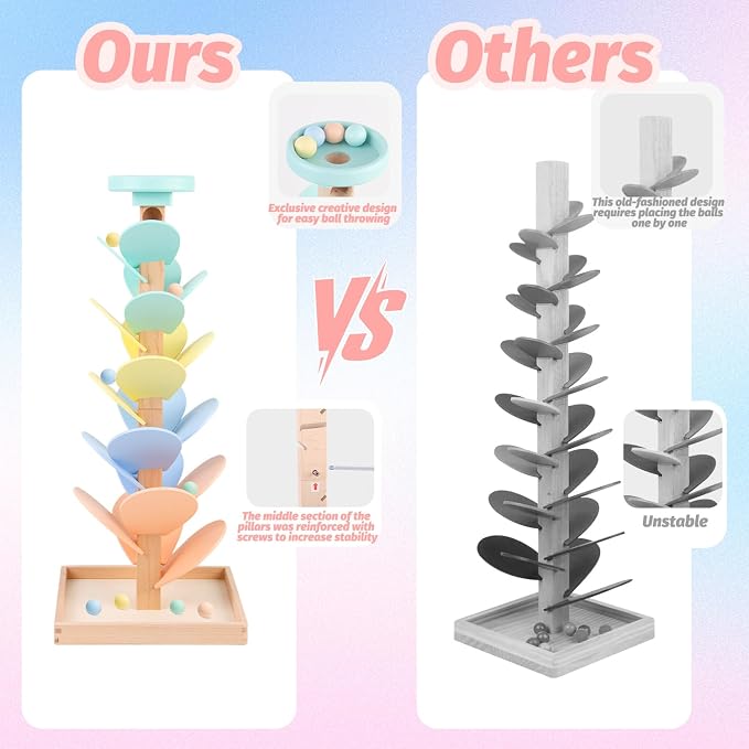 Wooden Marble Run Ball Drop Montessori Toys for Toddlers 4-8 Boys Girls Kids Wood Music Tree Marble Ball Run Game 3-5 8-12 Years Old Learning Color Sorting Sensory Toys Birthday Gift (Height: 20.5")