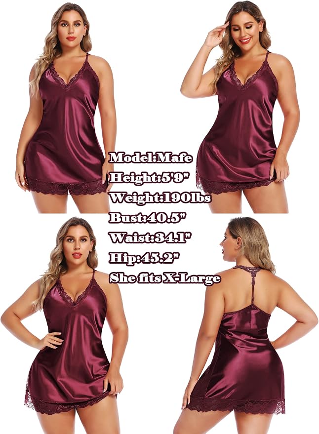 Avidlove Women Lingerie Satin Lace Chemise Nightgown Sexy Full Slips Sleepwear S-4XL