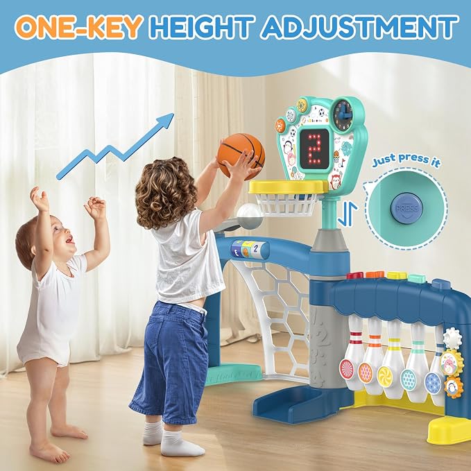 AIGIMU Toddler Sports Toys, 5-in-1 Toddler Basketball Hoop Soccer Bowling Baseball Golf Activity Center, 1 2 3 Year Old Boys Girls Toy, Toys for Toddlers & Baby