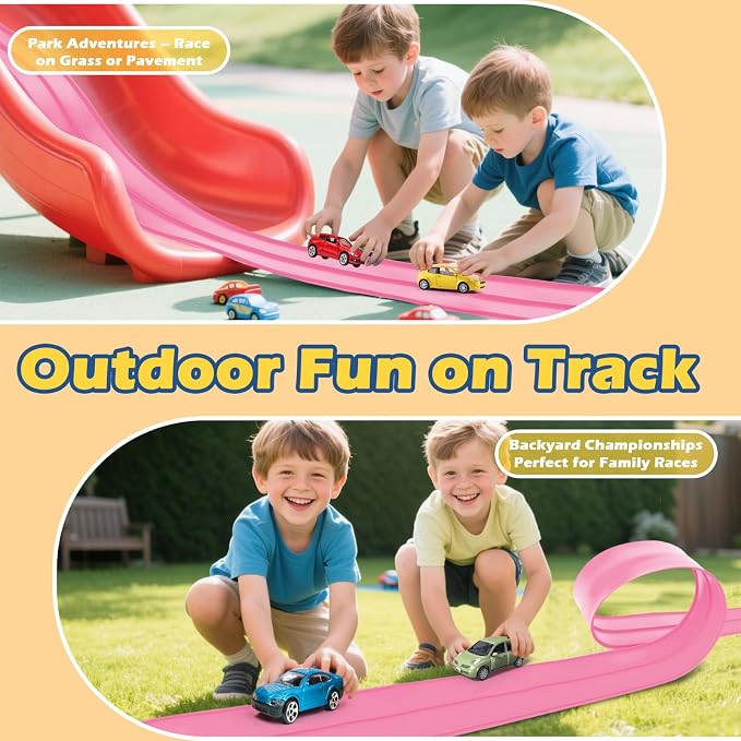 Flexible Race Track for Kids 3+, Flexible Car Track 15Ft Race Track Compatible with Diecast 1/64th Cars, Roll Up Car Ramp Toy with Strong Suction Cups