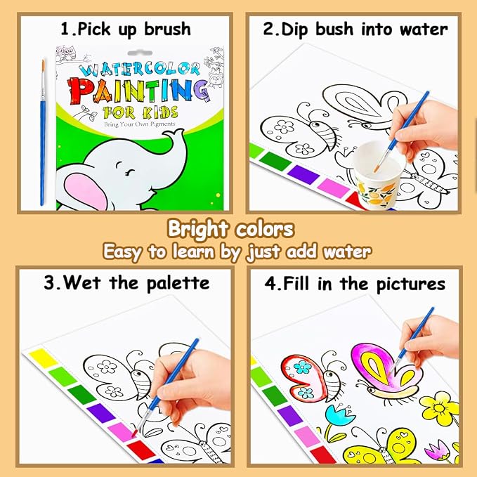 JZILU Watercolor Coloring Book for Kids, Paint with Water- Magic Paint Set Water Painting Book for Toddlers- Arts and Crafts Kit for Girls Boys Travel Activities -Stocking Stuffers for Kids