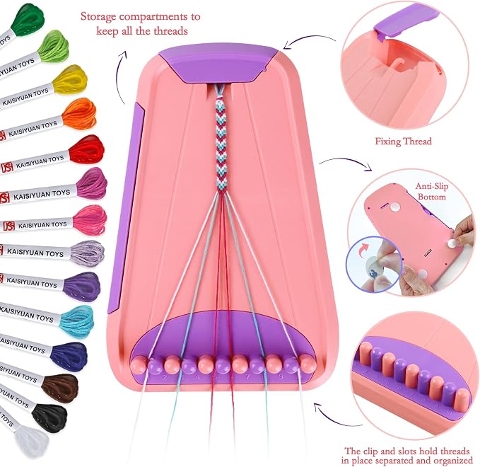 Rdfmy Friendship Bracelet Making Kit for Girls — DIY String Bracelet Maker with Letter Beads, Arts and Crafts Jewelry Kit for Kids Ages 6-12, Birthday Summer Camp Gifts for Teens Pink with Purple