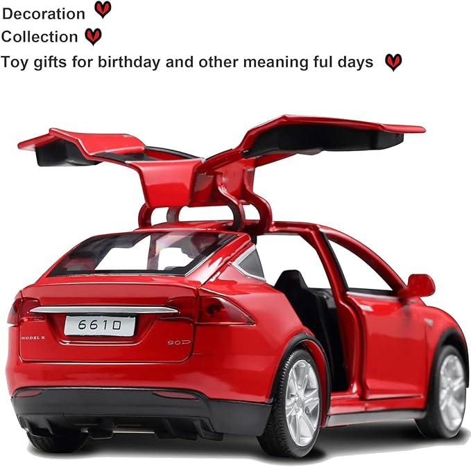 1/32 Model x Metal Die Casting Toy Car for 3 to 12 Year Old Boy Pull Back Car Toy with Sound and Lights (Red)