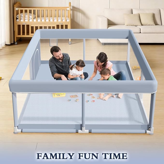 XVISHX 65 x 50 Inch Baby Playpen, Playpen for Babies and Toddlers, Baby Play Pen Playard for Indoor & Outdoor Active Center Game Fence, with Skin-Friendly Fabric and Soft Breathable Mesh, Grey