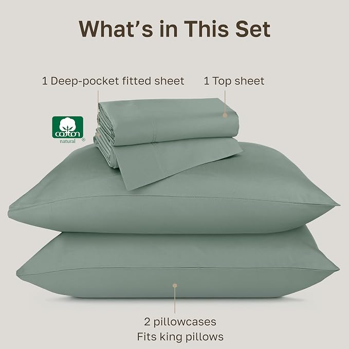 California Design Den King Size Sheet Set - Luxury Hotel 800 Thread Count Sateen, Natural 100% Cotton Bedsheets King Size Bed, Deep Pockets with Snug Fit, Durable Bedding Set - Sage Green