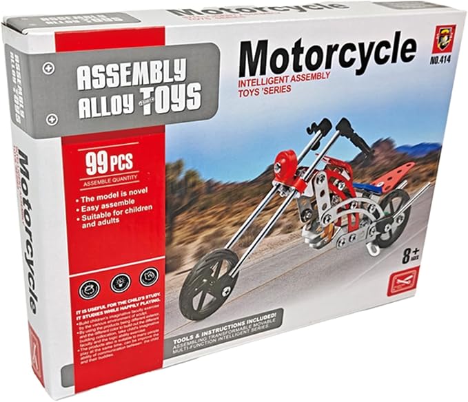 99 PCS Metal Motorcycle Model Building Kit - DIY Alloy Chopper Bike Assembly Set - STEM Engineering Construction Toy for Kids Ages 8-12 & Adults, 3D Mechanical Puzzle Collectible (Red & Silver)