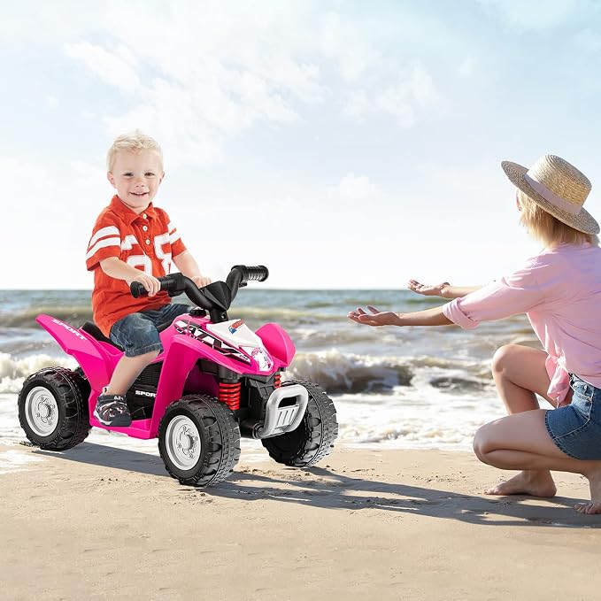 OLAKIDS Kids Ride On ATV, 6V Electric Vehicle for Toddlers, 4 Wheeler Battery Powered Motorized Quad Toy Car for Boys Girls with LED Lights, Horn (Coral)