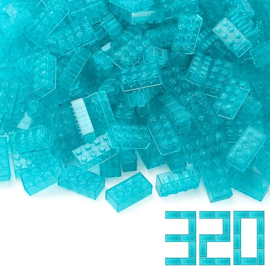 320 Pieces Transparent Light Blue 2x4 Bricks Parts Building kit Creative Play Set Blocks Basic Toy Accessories Compatible with 3001 Major Brands
