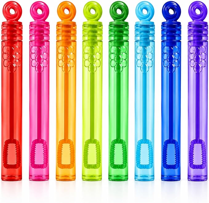 Waybla 24 Pack Bubble Party Favors for Kids, Goodie Gift Bag Stuffer Fillers for Kids, 8 Colors Mini Bubble Wands Birthday Summer Beach Pool Toys for Boys Girls, Classroom Prizes Treats for Toddlers