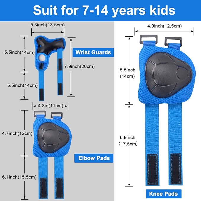 Kids/Youth Knee Pads and Elbow Pads Set with Wrist Guard 3 in 1 Kids Protective Gear Set for 3-14 Years for Skateboarding, Skiing, Cycling, BMX Biking, Running, Scooter
