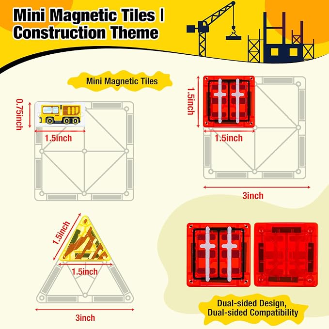 42PCS Mini Construction Magnetic Tiles Travel Set, Portable STEM Blocks with Metal Case, Montessori Educational Sensory Gifts for 3–5 Year-Old Boys