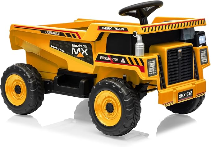 Garvee 12V Ride On Dump Truck for Kids, Ride On Car with Remote Control, Construction Vehicles with Dump Bed & Shovel, Ride-On Toys 16.5 in Spacious Seat, Music, Headlights, Soft Start, Yellow