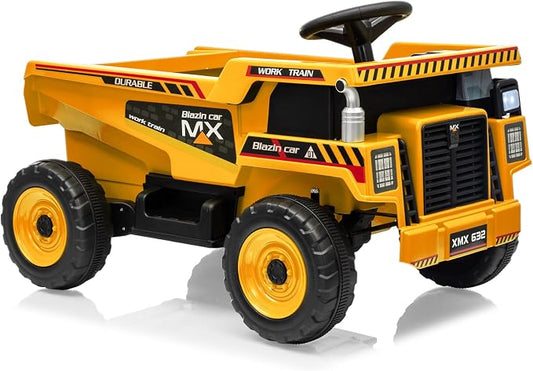 Garvee 12V Ride On Dump Truck for Kids, Ride On Car with Remote Control, Construction Vehicles with Dump Bed & Shovel, Ride-On Toys 16.5 in Spacious Seat, Music, Headlights, Soft Start, Yellow