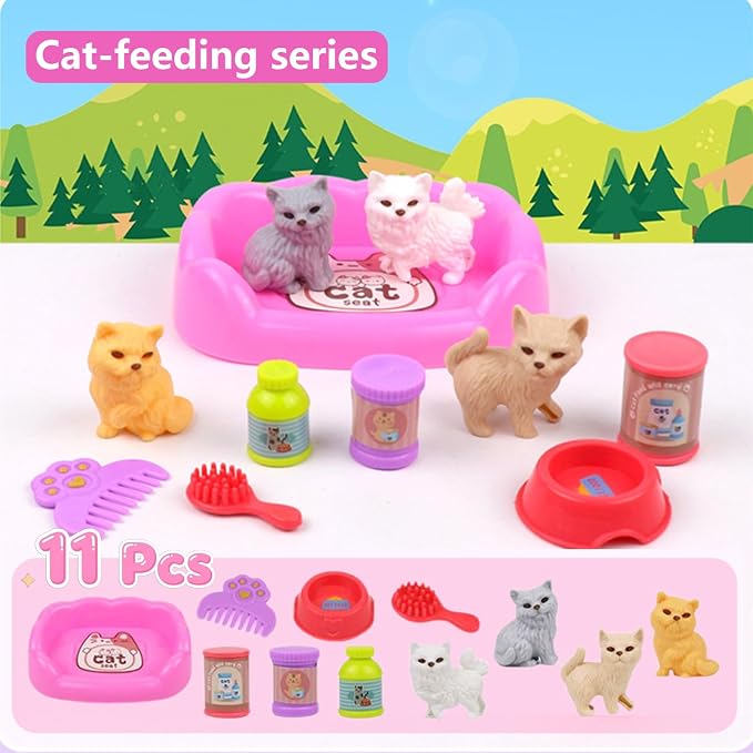 45Pcs Pet Pretend Play Toy Dollhouse Playset Accessories,Cat Puppy Dog Hamster Realistic Animals Tiny Mini Figures Furniture,Vet Care Center Preschool Educational Gift Boys Girls Kids Toddler