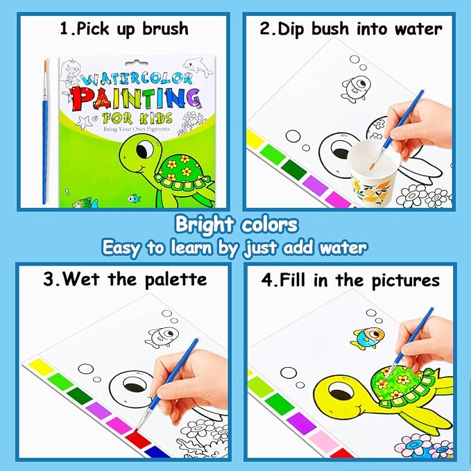 JZILU Watercolor Coloring Book for Kids, Paint with Water- Magic Paint Set Water Painting Book for Toddlers- Arts and Crafts Kit for Girls Boys Travel Activities -Stocking Stuffers for Kids