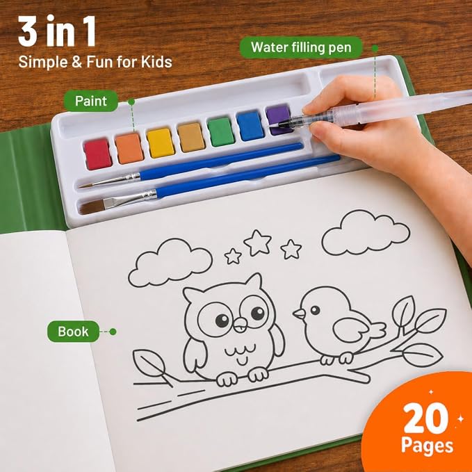 Forest Friends Water Coloring Book for Kids, Multicolor DIY Picture Book with Fast-Drying and Multicolor Designs for Creative Fun, Creative Forest Animals Gift for Toddlers