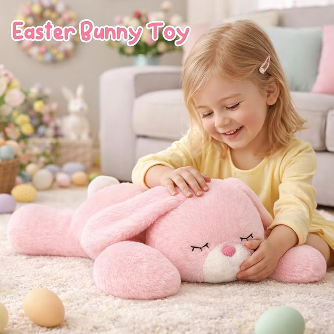 Weighted Easter Bunny Stuffed Animal Soft Weighted Rabbit Plushes Cute Pink Bunny Plush Toy Birthday Easter Gifts for Kids Boys Girls Adults (20" 4 lbs)