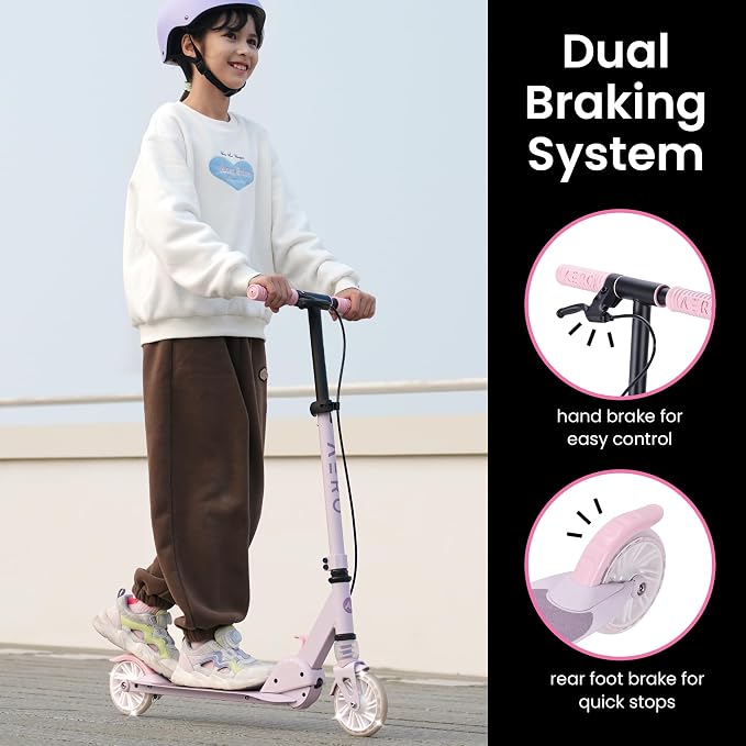 Aero Scooter for Kids 5-8 | Dynamic Lights, Hand Brake & Shock Absorption | Boys Girls 2 Wheels Kick Scooter | Foldable & Height Adjustable