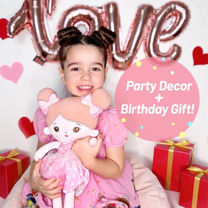 OUOZZZ 12.6" Soft Baby Doll - Toys for 1 Year Old Girl Gifts, Birthday Gifts for 1 Year Old Girl Plush Toys Gift for Toddler Kids Pink Dress