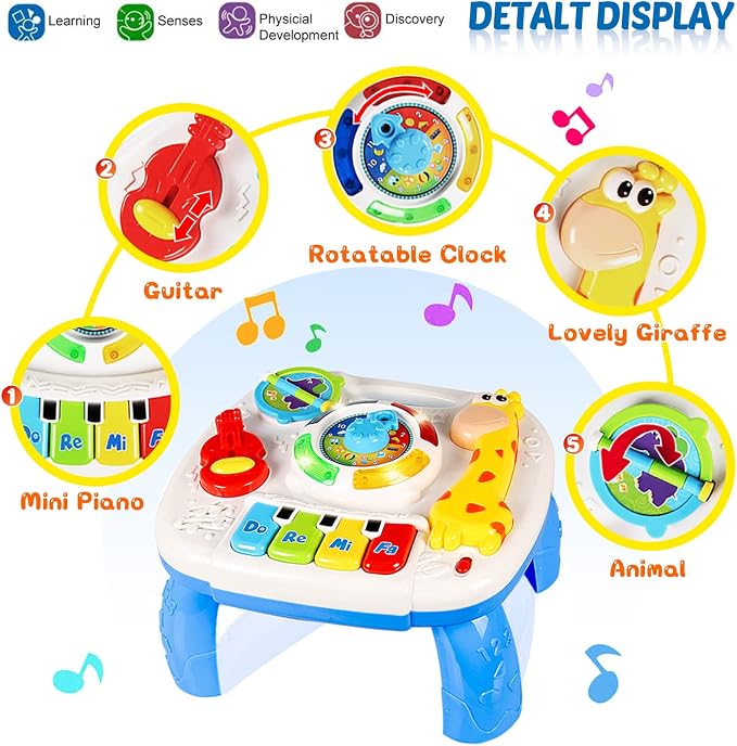 Baby Toys 6-12 Months, Musical Learning Table Toys for 1 2 3 Year Old Boys Girls Early Education Activity Center Toys for 7 8 9 10 18 Months Kids Toddler Valentines'Day Birthday Gifts