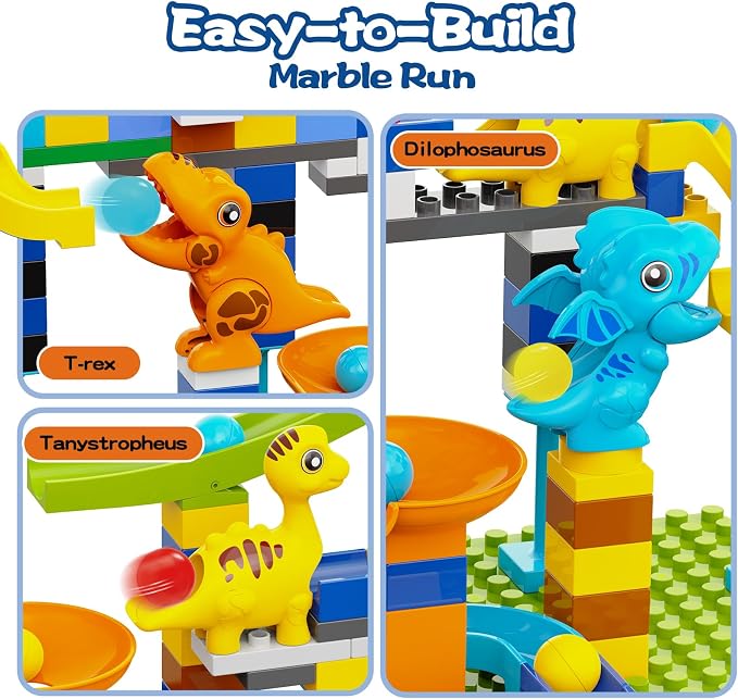 Anpcso Marble Run Building Blocks, Dinosaurs Marble Track Toy Classic Large Bricks for 3 4 5 6 7 + Year Old Boys Girls Kids, Bricks Compatible with All Major Brands