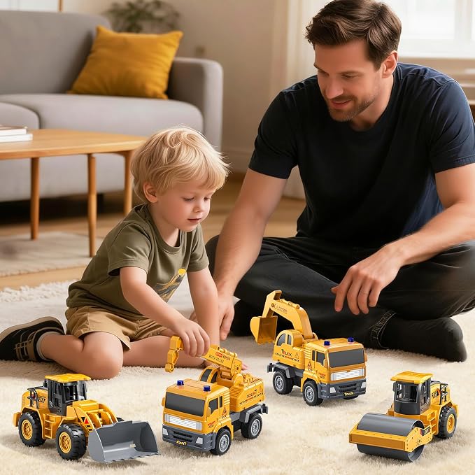 KukuFun 4-Pack Construction Truck Toys for Toddlers Boys 2-4 3-5 Years Old, Sand Toy Trucks Bulk for Sandbox with Excavator, Outdoor Kids Play Truck Vehicle Set for Ages 1 2 3 4 5 Toddlers Gifts
