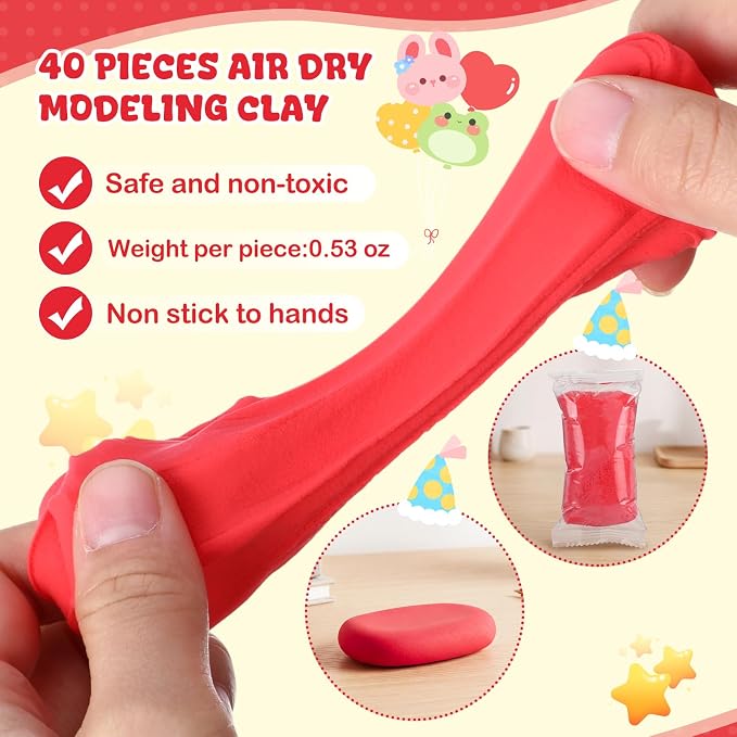 VioraWhite 40 Pcs 21oz Air Dry Clay Bulk Modeling Ultra Lightweight Foam Modeling Clay for Kids Adults DIY Crafts Party Arts and School Project Gifts Supplies (Red)