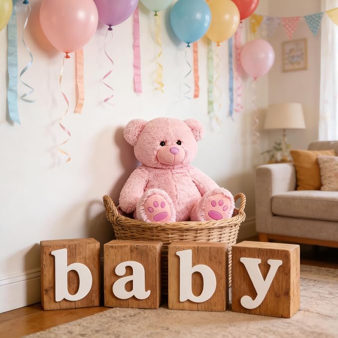 LotFancy Teddy Bear Stuffed Animals, 20 inch Soft Cuddly Cute Plushies, Plush Toys with Footprint Design, Stuffed Animals for Girls Kids Baby Toddlers, Baby Shower Easter Birthday Gift Decor, Pink