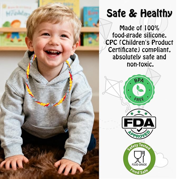 Teething Necklace for Baby Toddler, Chew Necklaces for Sensory Kids Boys Girls - 2 PCS Silicone Chewy Necklace Sensory Chew Toys for Children Adults with Autism, ADHD, Oral Motor Stimulation