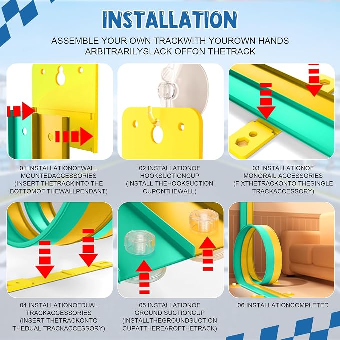 Flexible Race Car Track for Kids, Flex Track with 4 Small Race Cars,Rolls Up Portable Racetrack for Ages 3+, Compatible with H*t Wheels and DIEC*st 1/64th Cars (15FT-Green/Yellow)