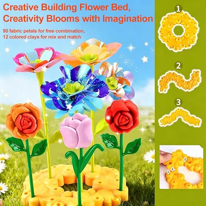 Unicorn 2-in-1 DIY Dough Flower & Fabric Bouquet Craft Kit - Fabric & Play Clay Flower Set, Educational Arts Crafts Toy for Boys Girls Ages 3-8, Perfect Birthday Holiday Gift for Preschool Kids