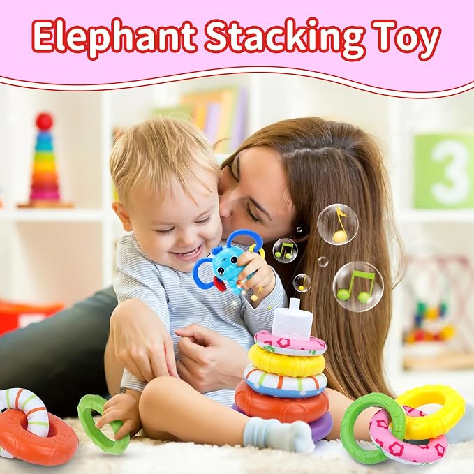 usrela 4 in 1 Baby Toy for 12 18 Month, Learning Toys for Babies 12-18 Months, Baby Busy Cube, Stacking Sorter, Pull String & Piano Xylophone Travel Toy, Birthday Gift for 1 2 Year Old