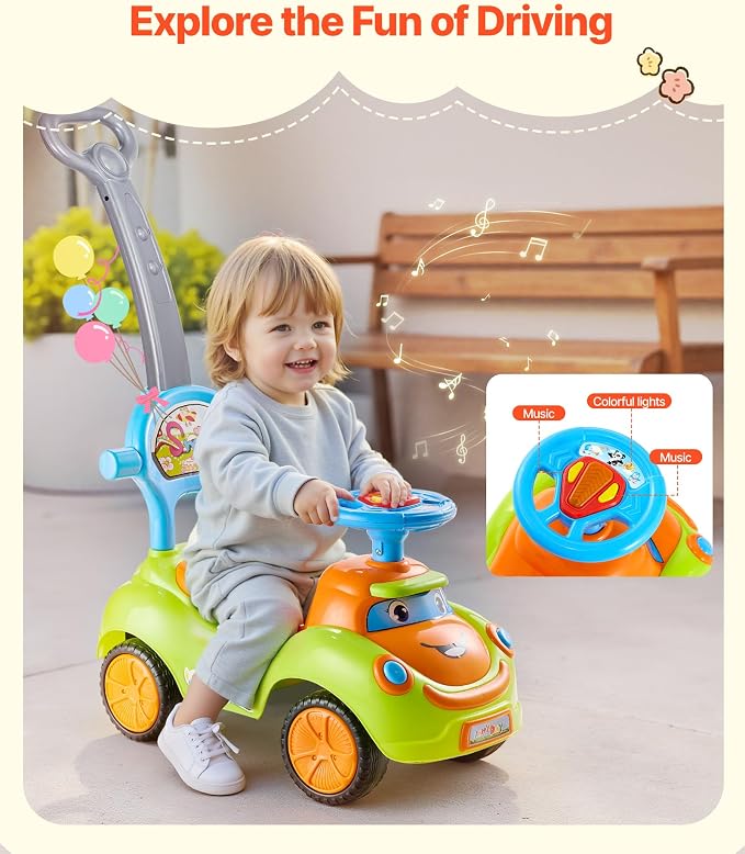 VEVOR Ride On Push Car, Push Car for Toddler 19 to 36 Months, Around Buggy with Guardrails, Handle & Under-seat Storage, 55 lbs Load Capacity, Foot-to-Floor Walker for Boys Girls, Green