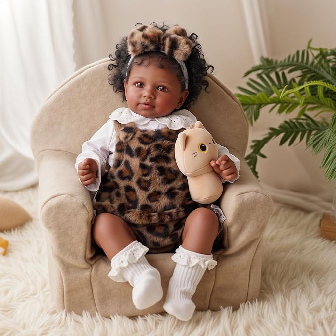 BABESIDE Lifelike Reborn Baby Dolls Miya Black Girl- 20 Inch Soft Body Realistic-Newborn Handmade Real Life Baby Dolls with Clothes and Toy Gift for Kids Age 3+