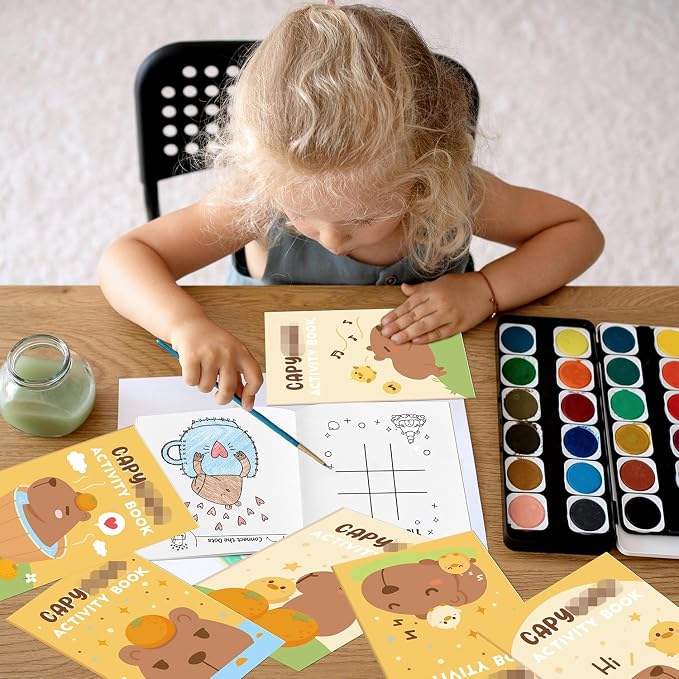 CAPY Activity Books for Kids - 24Pcs Cute CAPY Mini Games Coloring Book Set Bulk Cartoon Animal Mazes Word Search Word Scramble Games for Party Favor Supplies Birthday Gift Goodie Bag Filler