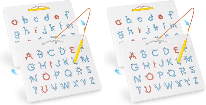 LovesTown Double Sided Magnetic Alphabet Tracing Board ABC Letter Learning Toy with Magnets Educational Writing Practice for Preschool Toddlers (Pack of 2)