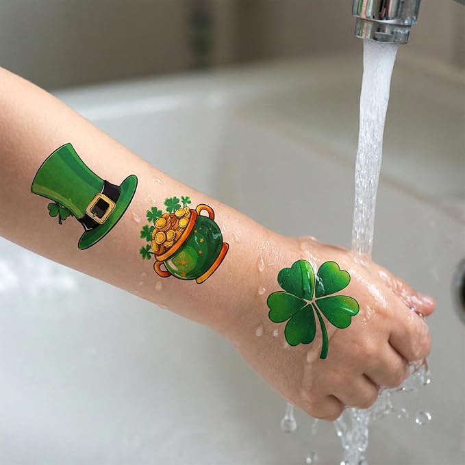 JCFIRE St Patricks Day Tattoos for Kids, Shamrock Stickers Temporary Tattoos for Children, Saint Patricks Day Accessories Party Favors, Lucky Irish Decor Gifts, St Paddy Decorations Supplies