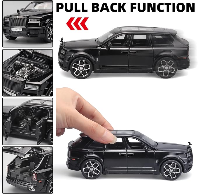 OANMYJJO Collectibles Exquisite Car Model 1:32 Rolls-Royce Cullinan Die Cast Metal Model Cars,Pull Back Toy Cars with Light and Sound,Cars Toys Gifts for Age 3+ Year Old Boys（Black）